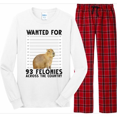 Capybara Mugshot Wanted For 93 Felonies Across The Country Long Sleeve Pajama Set