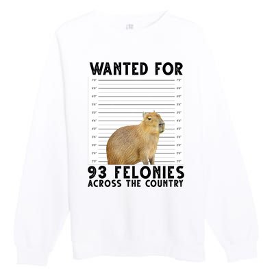 Capybara Mugshot Wanted For 93 Felonies Across The Country Premium Crewneck Sweatshirt