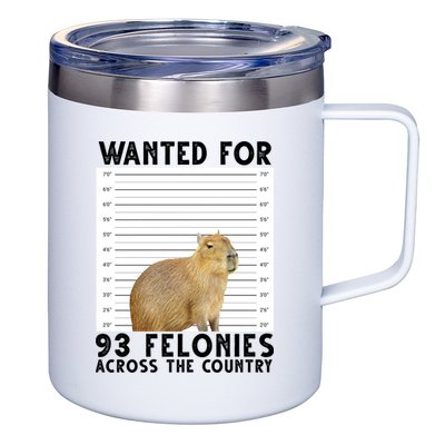 Capybara Mugshot Wanted For 93 Felonies Across The Country 12oz Stainless Steel Coffee Mug