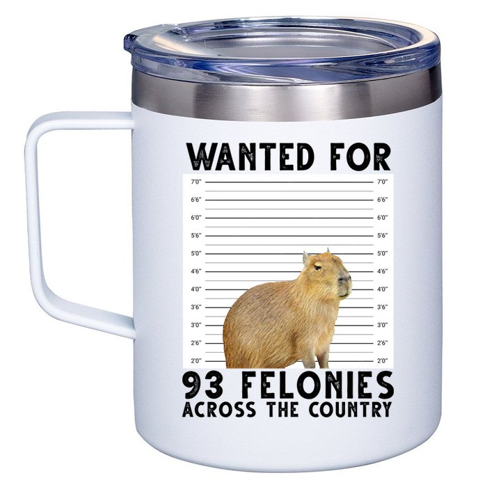 Capybara Mugshot Wanted For 93 Felonies Across The Country 12oz Stainless Steel Coffee Mug