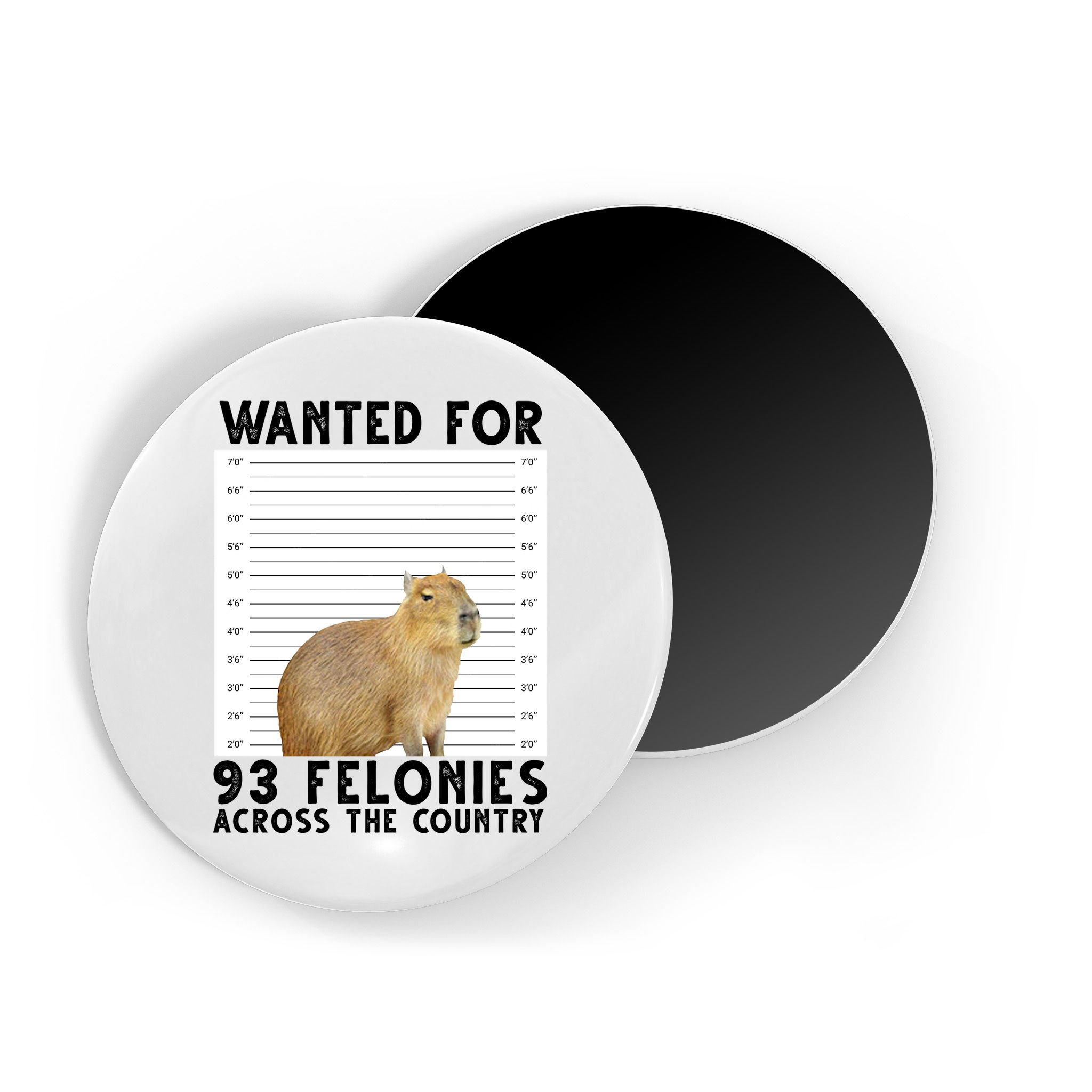 Capybara Mugshot Wanted For 93 Felonies Across The Country Magnet