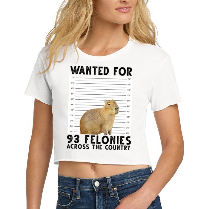 Capybara Mugshot Wanted For 93 Felonies Across The Country Women's Crop Top Tee