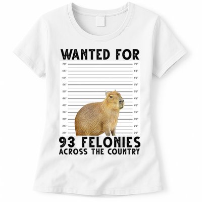 Capybara Mugshot Wanted For 93 Felonies Across The Country Womens T-Shirt