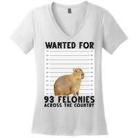Capybara Mugshot Wanted For 93 Felonies Across The Country Women's V-Neck T-Shirt