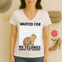 Capybara Mugshot Wanted For 93 Felonies Across The Country Women's V-Neck T-Shirt