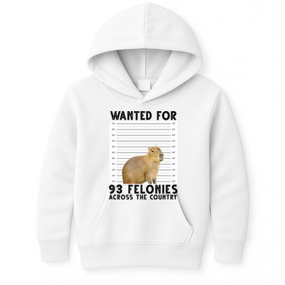 Capybara Mugshot Wanted For 93 Felonies Across The Country Kids Hoodie