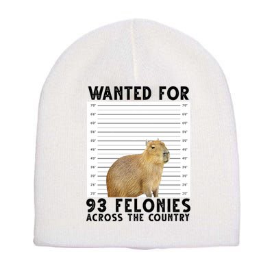 Capybara Mugshot Wanted For 93 Felonies Across The Country Short Acrylic Beanie