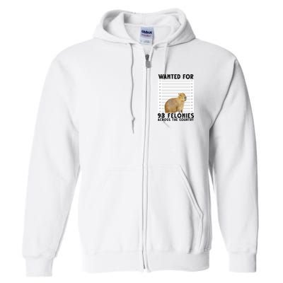 Capybara Mugshot Wanted For 93 Felonies Across The Country Full Zip Hoodie