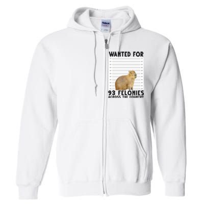 Capybara Mugshot Wanted For 93 Felonies Across The Country Full Zip Hoodie