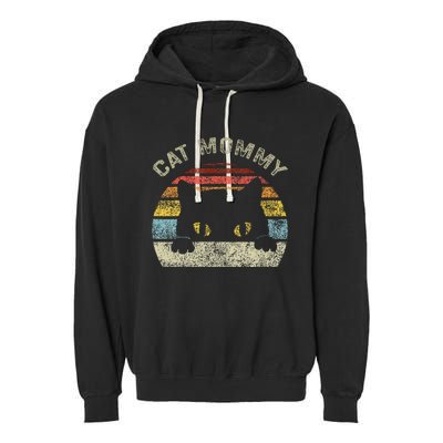 Cat Mommy Women Retro Black Cats Mom Garment-Dyed Fleece Hoodie