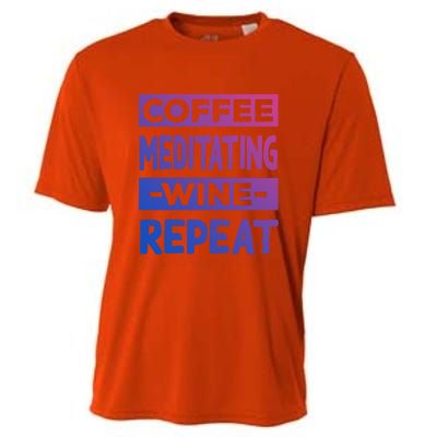 Coffee Meditating Wine Repeat Yoga Coffee Lover Pilates Gift Cooling Performance Crew T-Shirt