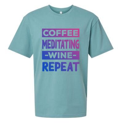 Coffee Meditating Wine Repeat Yoga Coffee Lover Pilates Gift Sueded Cloud Jersey T-Shirt