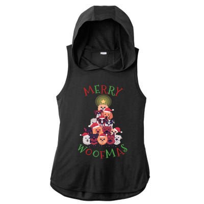 Cute Merry Woofmas Dog Xmas Tree Meaningful Gift Ladies PosiCharge Tri-Blend Wicking Draft Hoodie Tank