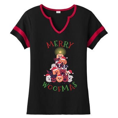 Cute Merry Woofmas Dog Xmas Tree Meaningful Gift Ladies Halftime Notch Neck Tee