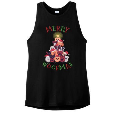 Cute Merry Woofmas Dog Xmas Tree Meaningful Gift Ladies PosiCharge Tri-Blend Wicking Tank