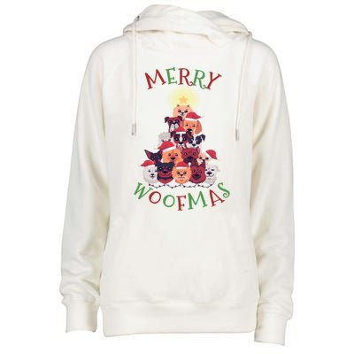 Cute Merry Woofmas Dog Xmas Tree Meaningful Gift Womens Funnel Neck Pullover Hood