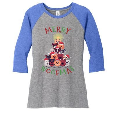 Cute Merry Woofmas Dog Xmas Tree Meaningful Gift Women's Tri-Blend 3/4-Sleeve Raglan Shirt