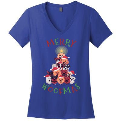 Cute Merry Woofmas Dog Xmas Tree Meaningful Gift Women's V-Neck T-Shirt