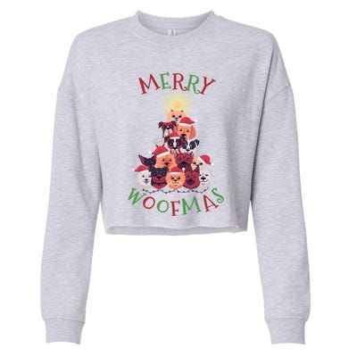 Cute Merry Woofmas Dog Xmas Tree Meaningful Gift Cropped Pullover Crew