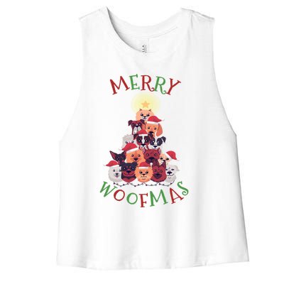 Cute Merry Woofmas Dog Xmas Tree Meaningful Gift Women's Racerback Cropped Tank