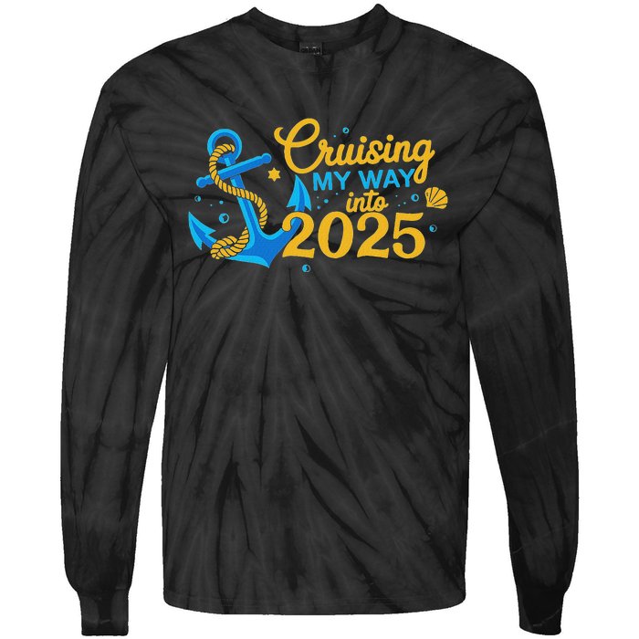 Cruising My Way Into 2025 Happy New Year 2025 Anchor Tie-Dye Long Sleeve Shirt