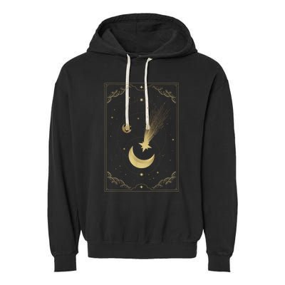 Crescent Moon With Shooting Star Tarot Card Garment-Dyed Fleece Hoodie