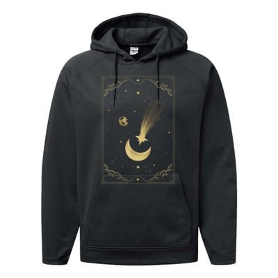 Crescent Moon With Shooting Star Tarot Card Performance Fleece Hoodie