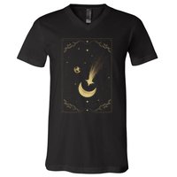 Crescent Moon With Shooting Star Tarot Card V-Neck T-Shirt