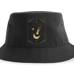 Crescent Moon With Shooting Star Tarot Card Sustainable Bucket Hat