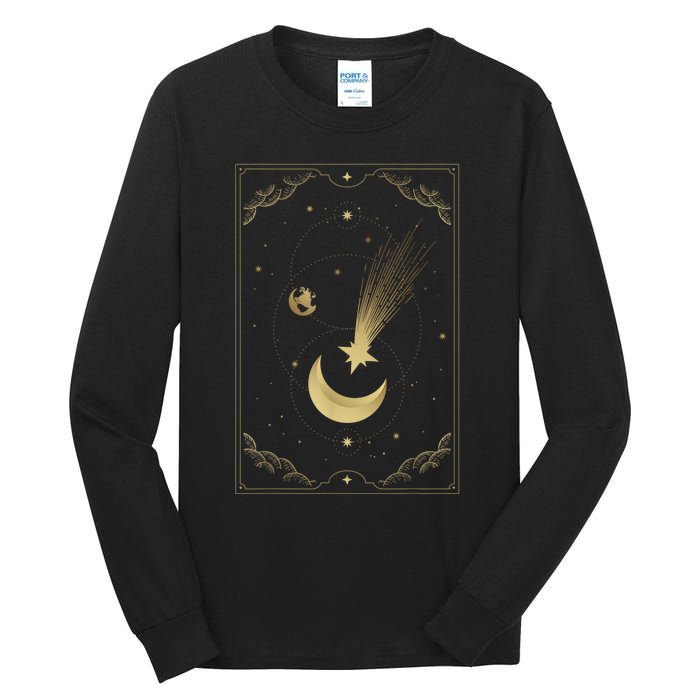 Crescent Moon With Shooting Star Tarot Card Tall Long Sleeve T-Shirt