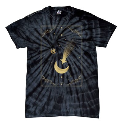 Crescent Moon With Shooting Star Tarot Card Tie-Dye T-Shirt