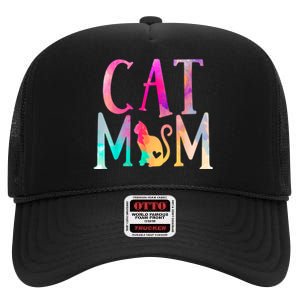 Cat Mom Water Color Funny Cat Owner Woman Mothers Day High Crown Mesh Back Trucker Hat