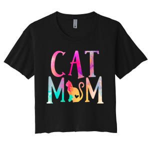 Cat Mom Water Color Funny Cat Owner Woman Mothers Day Women's Crop Top Tee