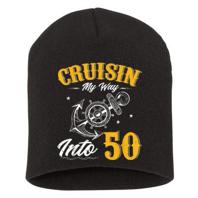 Cruisin My Way Into 50 Funny 50th Birthday Cruise Boat Lover Short Acrylic Beanie