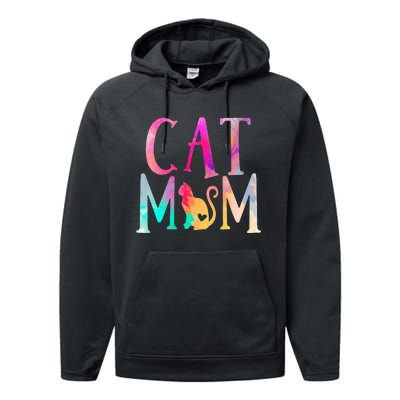 Cat Mom Water Color Funny Cat Owner Performance Fleece Hoodie