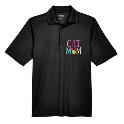 Cat Mom Water Color Funny Cat Owner Men's Origin Performance Piqué Polo