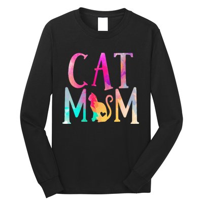 Cat Mom Water Color Funny Cat Owner Long Sleeve Shirt