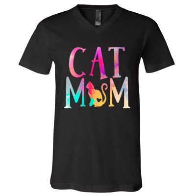 Cat Mom Water Color Funny Cat Owner V-Neck T-Shirt