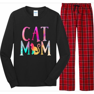 Cat Mom Water Color Funny Cat Owner Long Sleeve Pajama Set