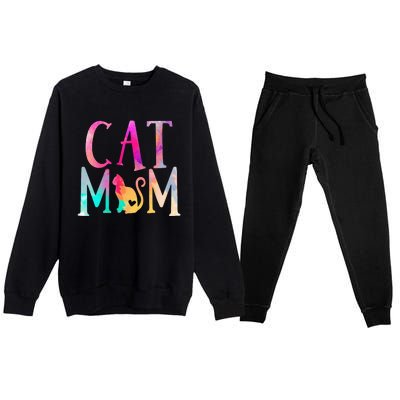 Cat Mom Water Color Funny Cat Owner Premium Crewneck Sweatsuit Set