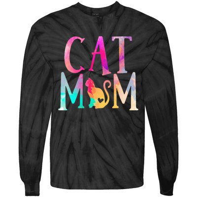 Cat Mom Water Color Funny Cat Owner Tie-Dye Long Sleeve Shirt