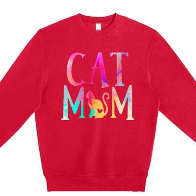 Cat Mom Water Color Funny Cat Owner Premium Crewneck Sweatshirt