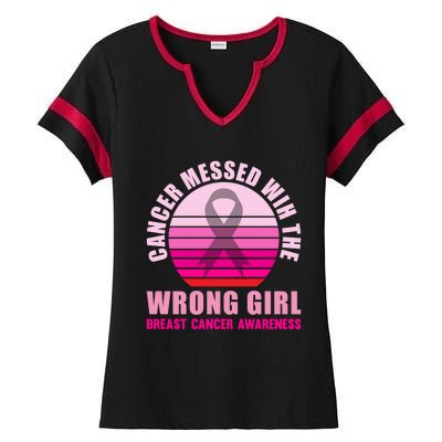 Cancer Messed Wih The Wrong Breast Cancer Awareness Great Gift Ladies Halftime Notch Neck Tee