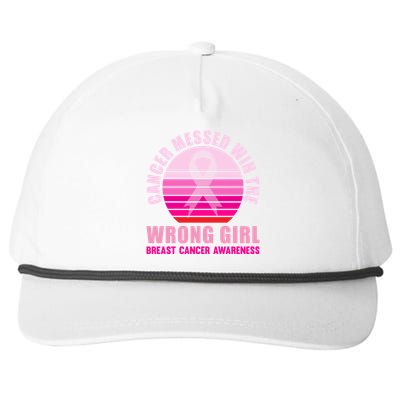 Cancer Messed Wih The Wrong Breast Cancer Awareness Great Gift Snapback Five-Panel Rope Hat