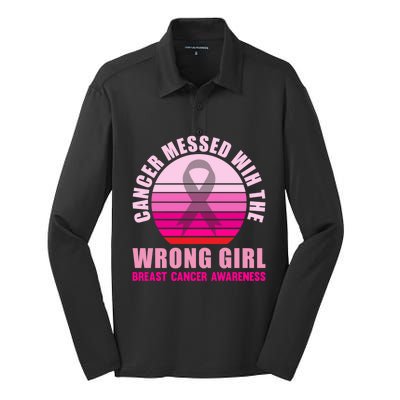 Cancer Messed Wih The Wrong Breast Cancer Awareness Great Gift Silk Touch Performance Long Sleeve Polo