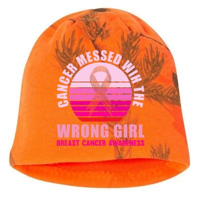 Cancer Messed Wih The Wrong Breast Cancer Awareness Great Gift Kati - Camo Knit Beanie