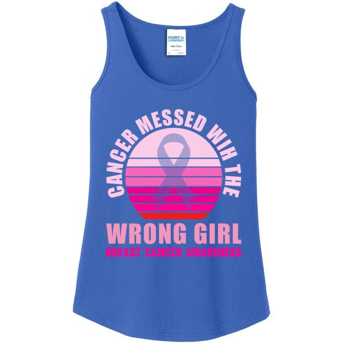 Cancer Messed Wih The Wrong Breast Cancer Awareness Great Gift Ladies Essential Tank