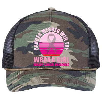 Cancer Messed Wih The Wrong Breast Cancer Awareness Great Gift Retro Rope Trucker Hat Cap