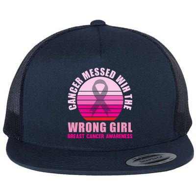 Cancer Messed Wih The Wrong Breast Cancer Awareness Great Gift Flat Bill Trucker Hat