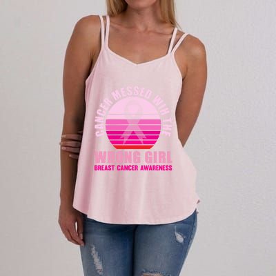 Cancer Messed Wih The Wrong Breast Cancer Awareness Great Gift Women's Strappy Tank